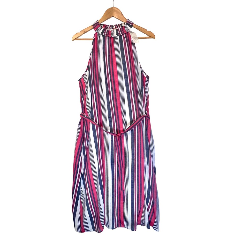 NWT Cato Womens Red‎ White Blue Navy Nautical Halter Midi Dress Flowy Pockets L